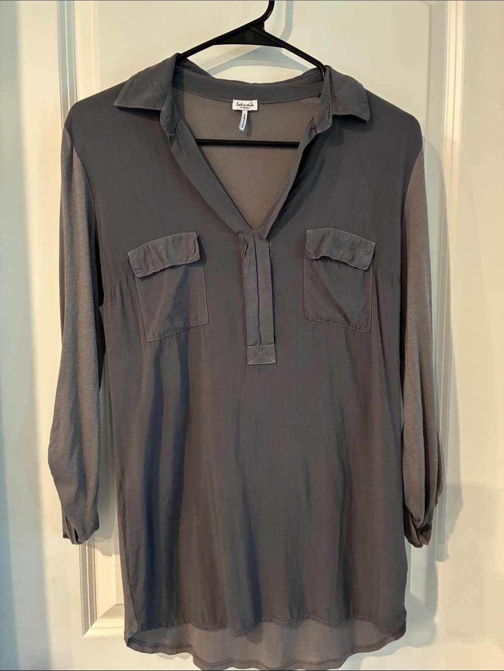 Splendid Slate Gray Collared V-Neck Tunic
